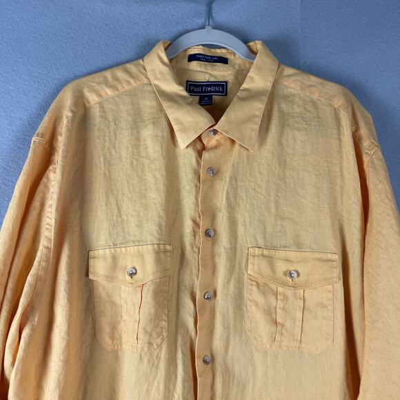 Paul Fredrick Linen Shirt Mens 3XL Orange Roll Tab Long Sleeve Button Up Relaxed - Picture 2 of 14